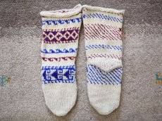 画像2: 新品 イラン製 ウール ミドル 23-24 cm 手編み靴下 ニットルームソックス Long Knit Room Socks n-wm2324-305h4a5 (2)