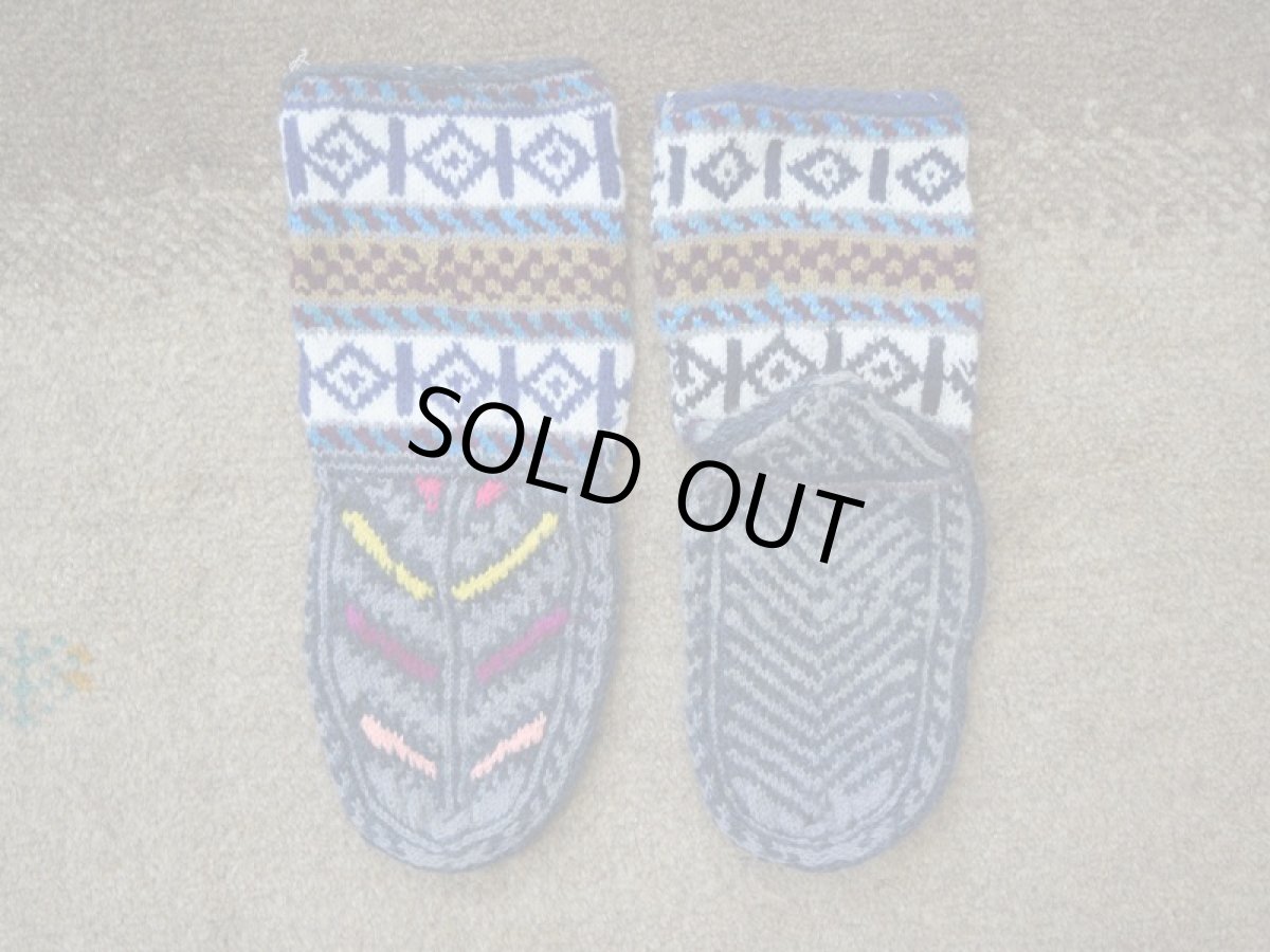 画像2: 新品 イラン製 アクリル混ウール ミドル 21-22 cm 手編み靴下 ニットルームソックス Long Knit Room Socks n-am2122-257h4a5 (2)