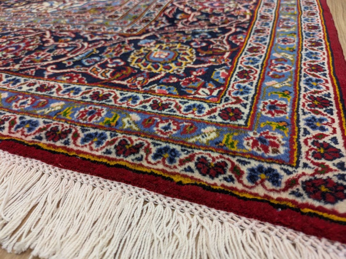 画像6: 良品 ペルシャ 絨毯 カシャーン 産  縦3m 横2m 6㎡ 〜6帖程度 リビング ダイニング 3人掛けソファ コーナーソファ 大判 サイズ 300 x 205 cm 天然 コルクウール 手織り ラグ 敷物 カーペット メダリオン 赤 濃紺 ヴィンテージ ビンテージ MA1976-300205Z050 (6)