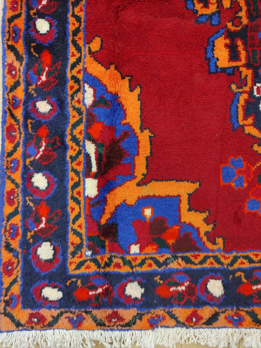 画像3: 良品 ペルシャ 部族絨毯 シールジャン 縦2.5m 横1.2m 2㎡ 〜3.5帖程度 リビング ダイニング 2〜3人掛けソファ センターテーブル サイズ 255 x 122 cm ウール 手織り トライバル ラグ 敷物 マット カーペット 幾何学模様 ヘイバトルー柄 ヴィンテージ ビンテージ  赤 レッド 紺 ネイビー MAA727-255122Z018 (3)