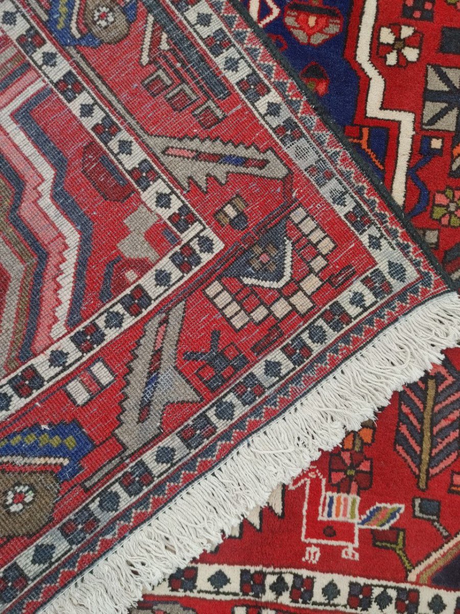 画像10: 良品 ペルシャ 絨毯 バクティヤリ 縦3m 横2m 6㎡ 〜6帖 リビング ダイニング 3人掛けソファ コーナーソファ 大判 サイズ 305 x 218 cm ウール 手織り トライバル ラグ 敷物 マット カーペット メダリオン 赤 ネイビー ヴィンテージ ビンテージ バクティアリ バフティヤリ MAA680-305218Z050 (10)