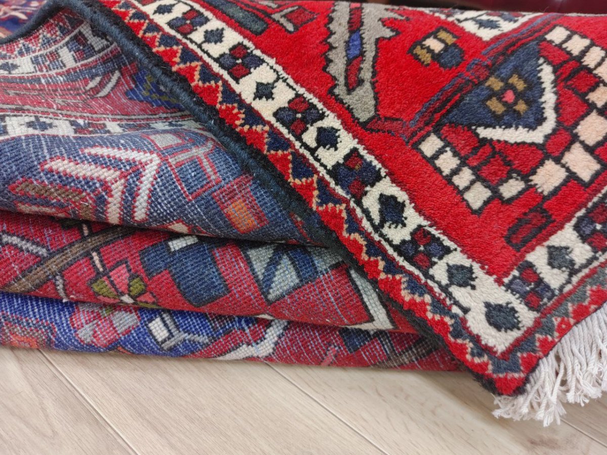 画像16: 良品 ペルシャ 絨毯 バクティヤリ 縦3m 横2m 6㎡ 〜6帖 リビング ダイニング 3人掛けソファ コーナーソファ 大判 サイズ 305 x 218 cm ウール 手織り トライバル ラグ 敷物 マット カーペット メダリオン 赤 ネイビー ヴィンテージ ビンテージ バクティアリ バフティヤリ MAA680-305218Z050 (16)