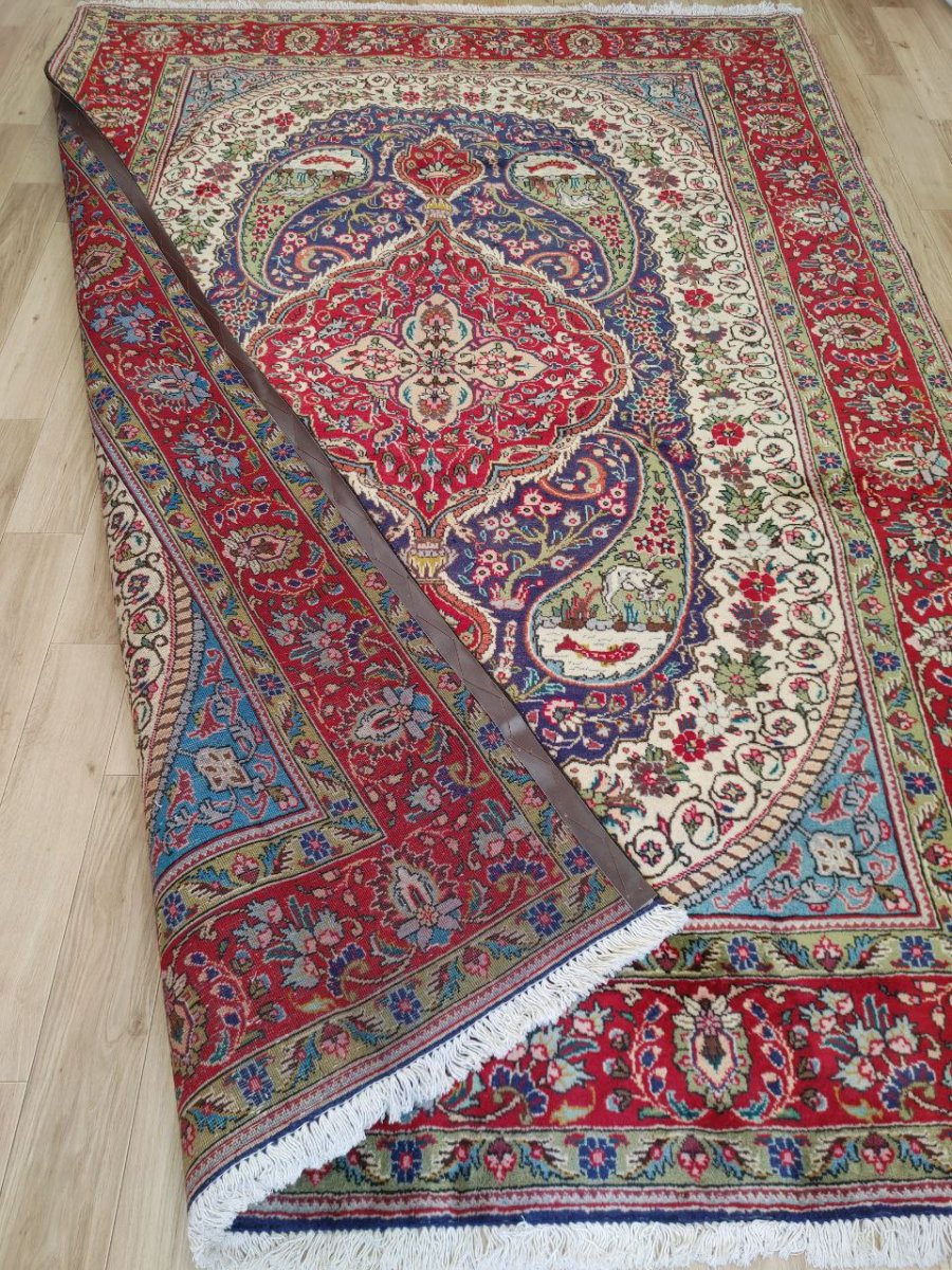 画像10: 良品 ペルシャ 絨毯 タブリーズ 縦3m 横2m 6㎡ 〜6帖 リビング ダイニング 3人掛けソファ コーナーソファ 大判 サイズ 290 x 200 cm 天然 ウール 手織り トライバル ラグ 敷物 マット カーペット メダリオン ヴィンテージ ビンテージ 中古品に抵抗のある方にもお勧めです 赤 MAAD295-290200Z045 (10)