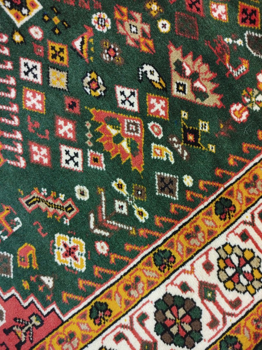 画像8: 新品 ペルシャ 部族絨毯 グーチャン 縦1.5m 横1m 1.5㎡ 1-2人掛けソファ センターラグ サイズ 152 x 104 cm ウール 手織り ハンドメイド トライバル ラグ カーペット ボテ模様 深緑 グリーン エンジ 赤 ワインレッド MA2055-152104Z026 (8)