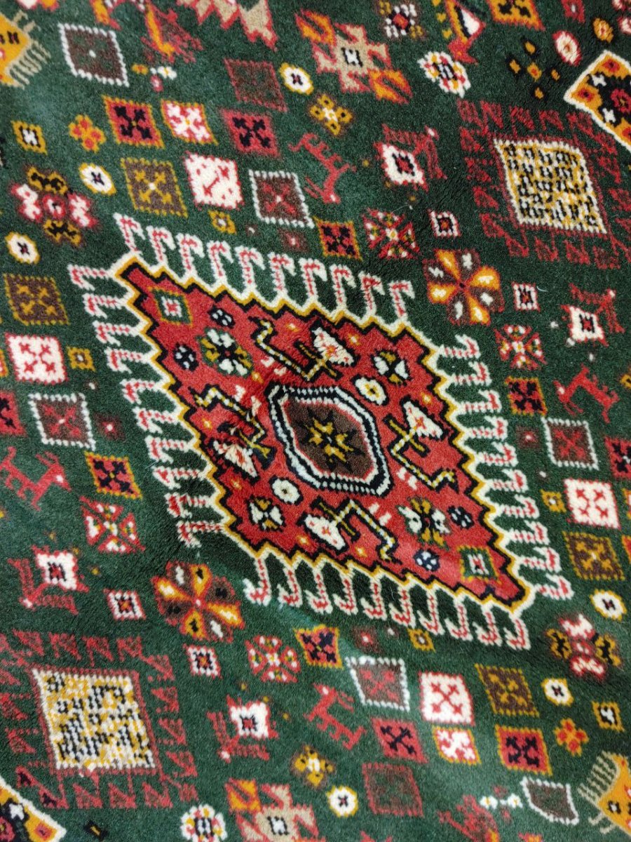 画像9: 新品 ペルシャ 部族絨毯 グーチャン 縦1.5m 横1m 1.5㎡ 1-2人掛けソファ センターラグ サイズ 152 x 104 cm ウール 手織り ハンドメイド トライバル ラグ カーペット ボテ模様 深緑 グリーン エンジ 赤 ワインレッド MA2055-152104Z026 (9)