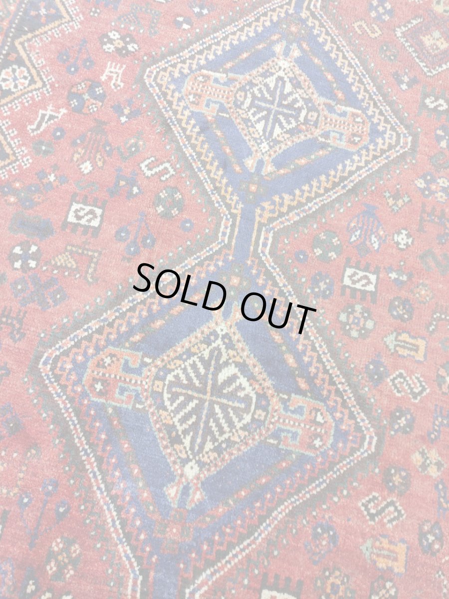 画像5: 良品 ペルシャ 部族絨毯 シラーズ 255 x 158 cm No.AD531 縦2.5m 横1.6m 4㎡ ~5帖 リビング ダイニング 2-3人掛けソファ サイズ ウール 手織り ハンドメイド トライバル ラグ カーペット メダリオン柄 赤 ネイビー オレンジ 民族柄 MAAD531-255158Z045 (5)