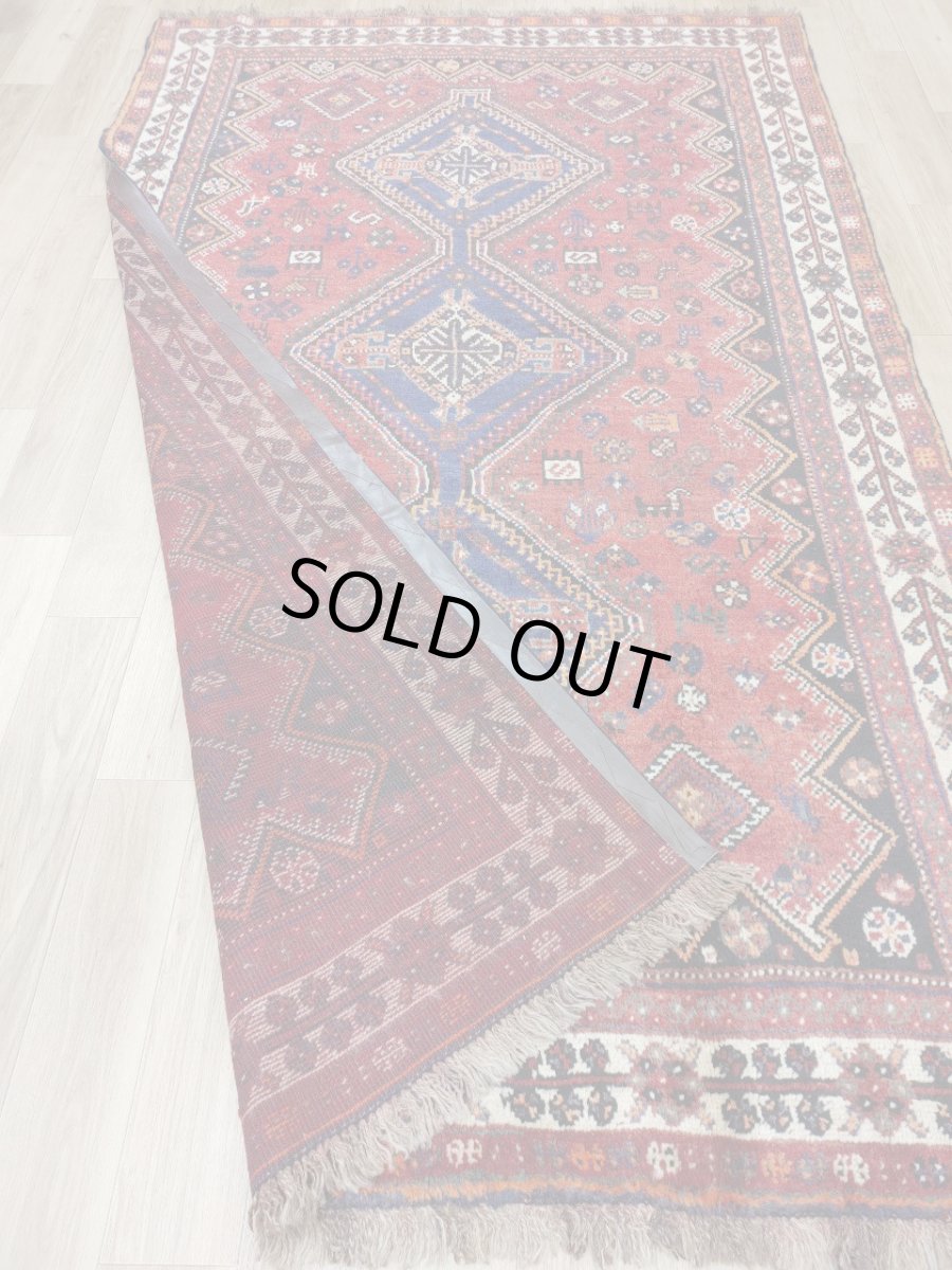 画像10: 良品 ペルシャ 部族絨毯 シラーズ 255 x 158 cm No.AD531 縦2.5m 横1.6m 4㎡ ~5帖 リビング ダイニング 2-3人掛けソファ サイズ ウール 手織り ハンドメイド トライバル ラグ カーペット メダリオン柄 赤 ネイビー オレンジ 民族柄 MAAD531-255158Z045 (10)