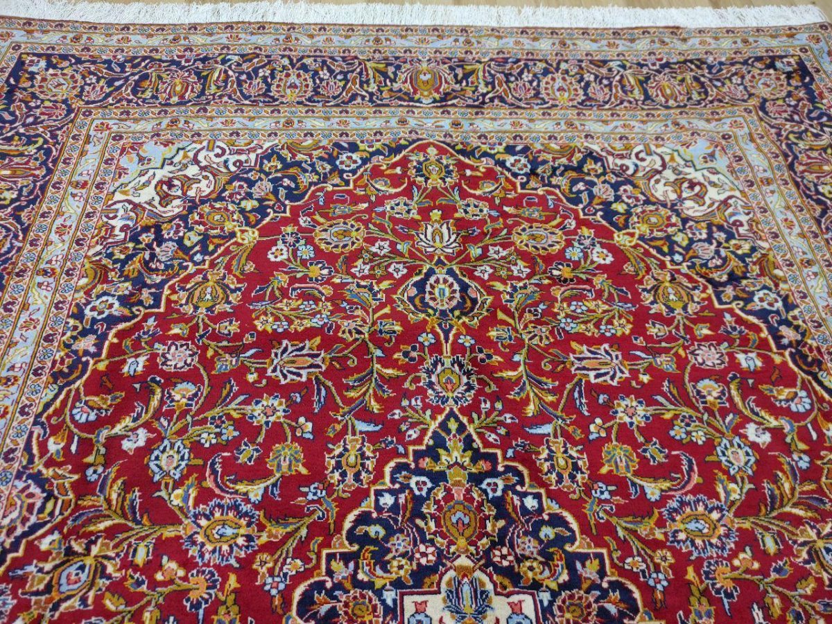 画像4: 美品 ペルシャ 絨毯 カシャーン リビング ダイニング 大判 8.7m 10畳 3人掛けソファ サイズ  354 x 245 cm 肉厚 ウール 手織り トライバル ラグ 天然 敷物 マット カーペット 赤 メダリオン ヴィンテージ ビンテージ MA430-AB441-354245Z040 (4)