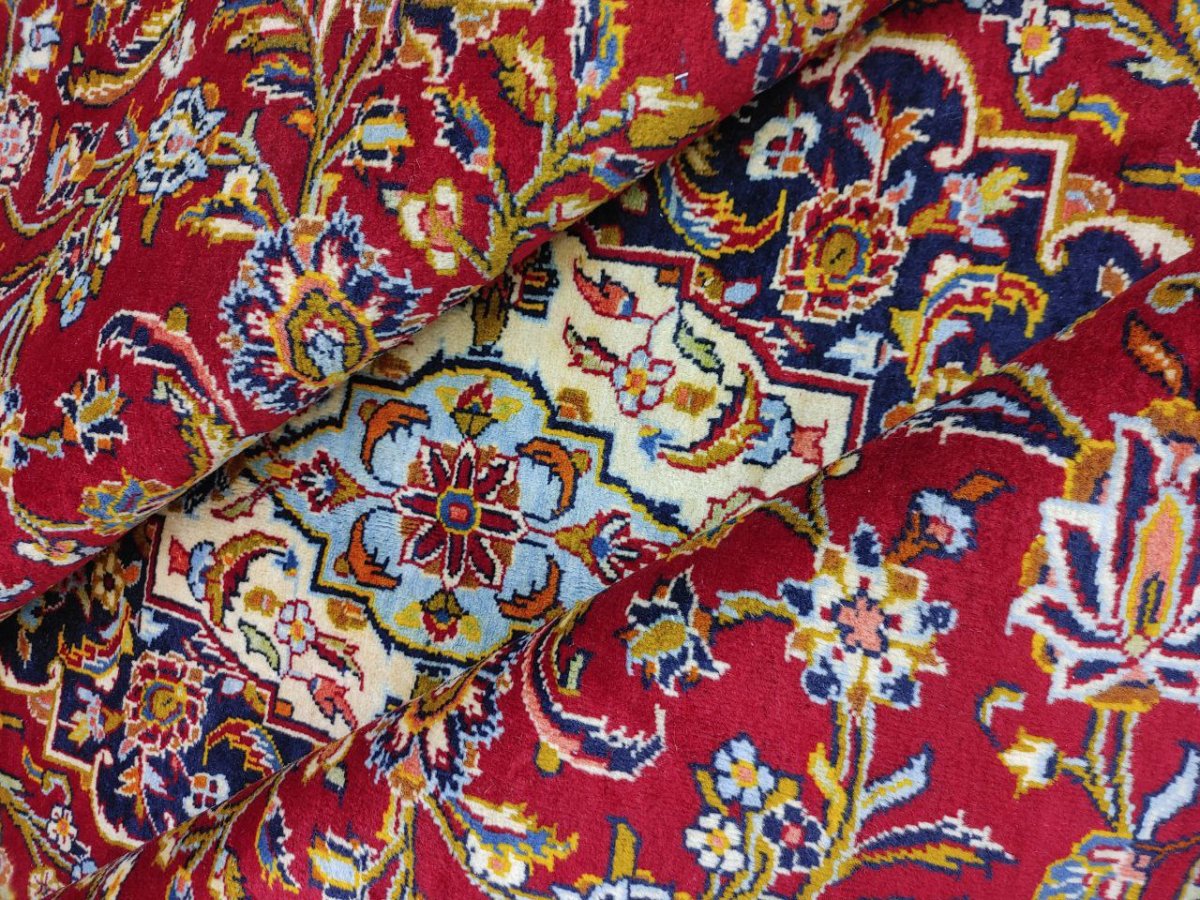 画像6: 美品 ペルシャ 絨毯 カシャーン リビング ダイニング 大判 8.7m 10畳 3人掛けソファ サイズ  354 x 245 cm 肉厚 ウール 手織り トライバル ラグ 天然 敷物 マット カーペット 赤 メダリオン ヴィンテージ ビンテージ MA430-AB441-354245Z040 (6)