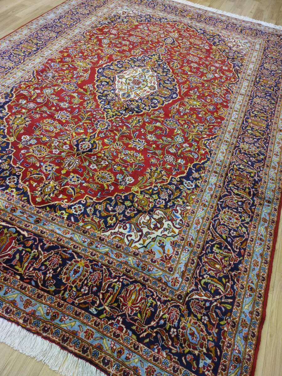 画像9: 美品 ペルシャ 絨毯 カシャーン リビング ダイニング 大判 8.7m 10畳 3人掛けソファ サイズ  354 x 245 cm 肉厚 ウール 手織り トライバル ラグ 天然 敷物 マット カーペット 赤 メダリオン ヴィンテージ ビンテージ MA430-AB441-354245Z040 (9)