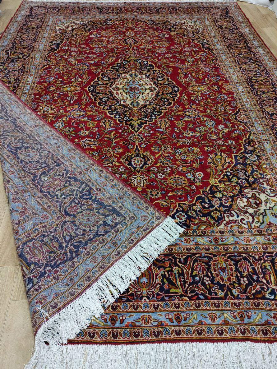 画像21: 美品 ペルシャ 絨毯 カシャーン リビング ダイニング 大判 8.7m 10畳 3人掛けソファ サイズ  354 x 245 cm 肉厚 ウール 手織り トライバル ラグ 天然 敷物 マット カーペット 赤 メダリオン ヴィンテージ ビンテージ MA430-AB441-354245Z040 (21)