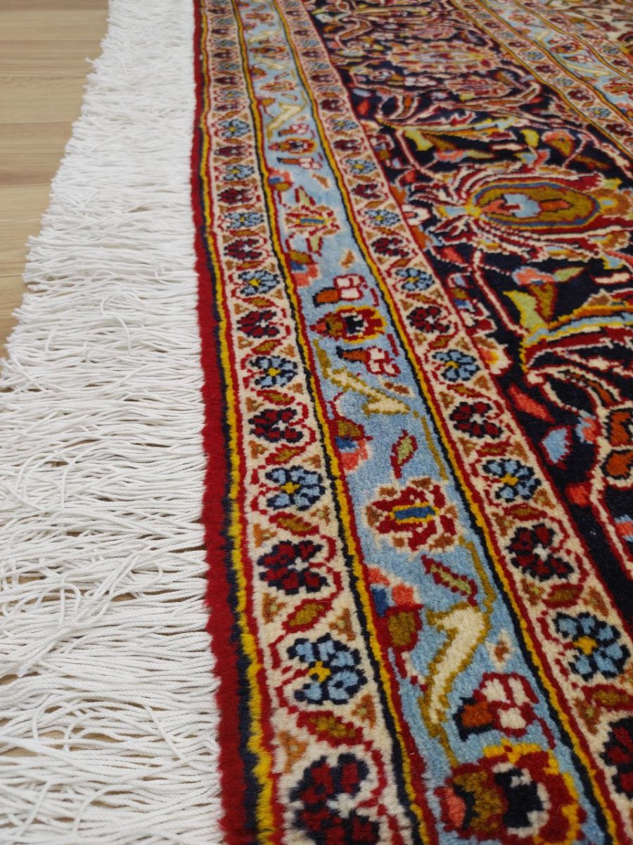 画像15: 美品 ペルシャ 絨毯 カシャーン リビング ダイニング 大判 8.7m 10畳 3人掛けソファ サイズ  354 x 245 cm 肉厚 ウール 手織り トライバル ラグ 天然 敷物 マット カーペット 赤 メダリオン ヴィンテージ ビンテージ MA430-AB441-354245Z040 (15)