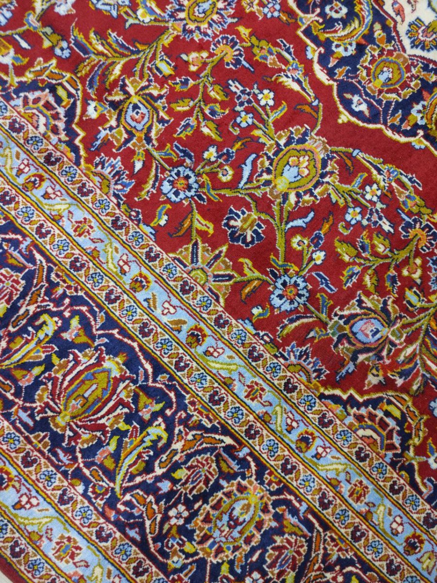 画像17: 美品 ペルシャ 絨毯 カシャーン リビング ダイニング 大判 8.7m 10畳 3人掛けソファ サイズ  354 x 245 cm 肉厚 ウール 手織り トライバル ラグ 天然 敷物 マット カーペット 赤 メダリオン ヴィンテージ ビンテージ MA430-AB441-354245Z040 (17)