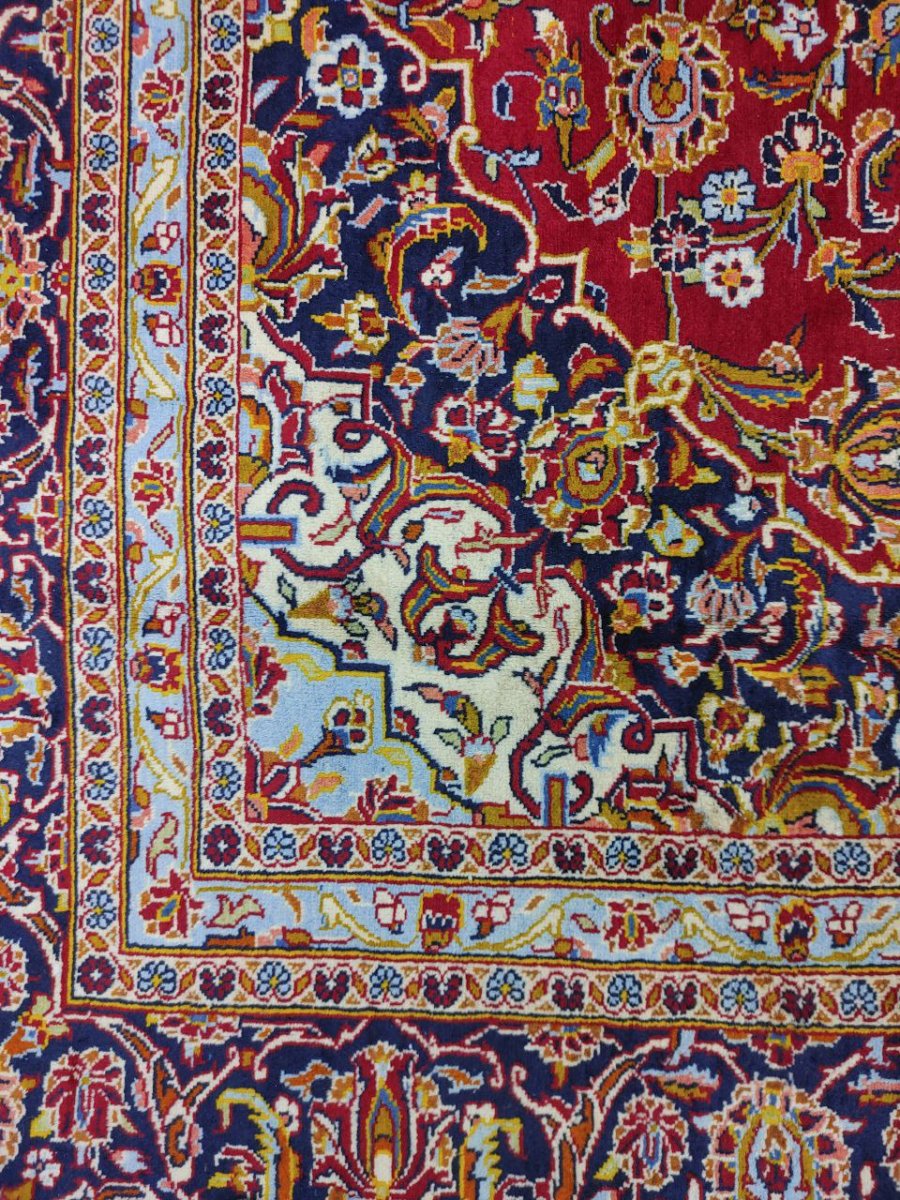 画像7: 美品 ペルシャ 絨毯 カシャーン リビング ダイニング 大判 8.7m 10畳 3人掛けソファ サイズ  354 x 245 cm 肉厚 ウール 手織り トライバル ラグ 天然 敷物 マット カーペット 赤 メダリオン ヴィンテージ ビンテージ MA430-AB441-354245Z040 (7)