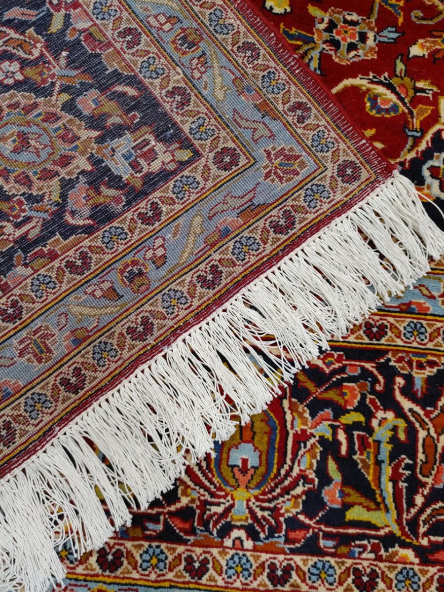 画像11: 美品 ペルシャ 絨毯 カシャーン リビング ダイニング 大判 8.7m 10畳 3人掛けソファ サイズ  354 x 245 cm 肉厚 ウール 手織り トライバル ラグ 天然 敷物 マット カーペット 赤 メダリオン ヴィンテージ ビンテージ MA430-AB441-354245Z040 (11)