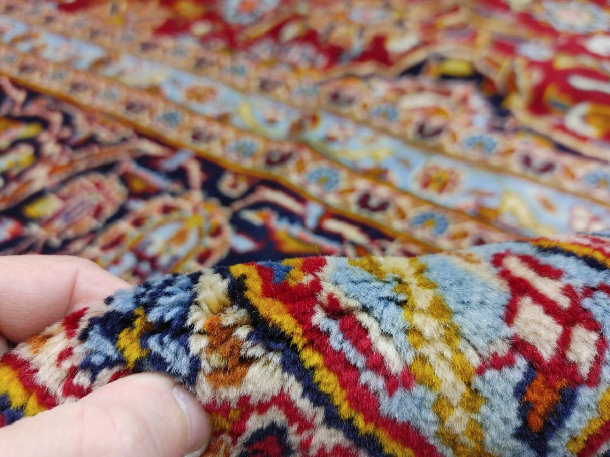 画像19: 美品 ペルシャ 絨毯 カシャーン リビング ダイニング 大判 8.7m 10畳 3人掛けソファ サイズ  354 x 245 cm 肉厚 ウール 手織り トライバル ラグ 天然 敷物 マット カーペット 赤 メダリオン ヴィンテージ ビンテージ MA430-AB441-354245Z040 (19)