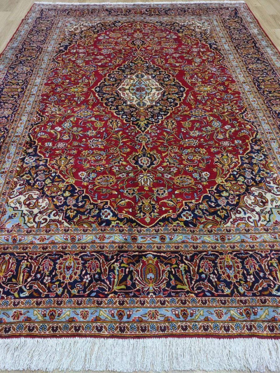 画像2: 美品 ペルシャ 絨毯 カシャーン リビング ダイニング 大判 8.7m 10畳 3人掛けソファ サイズ  354 x 245 cm 肉厚 ウール 手織り トライバル ラグ 天然 敷物 マット カーペット 赤 メダリオン ヴィンテージ ビンテージ MA430-AB441-354245Z040 (2)