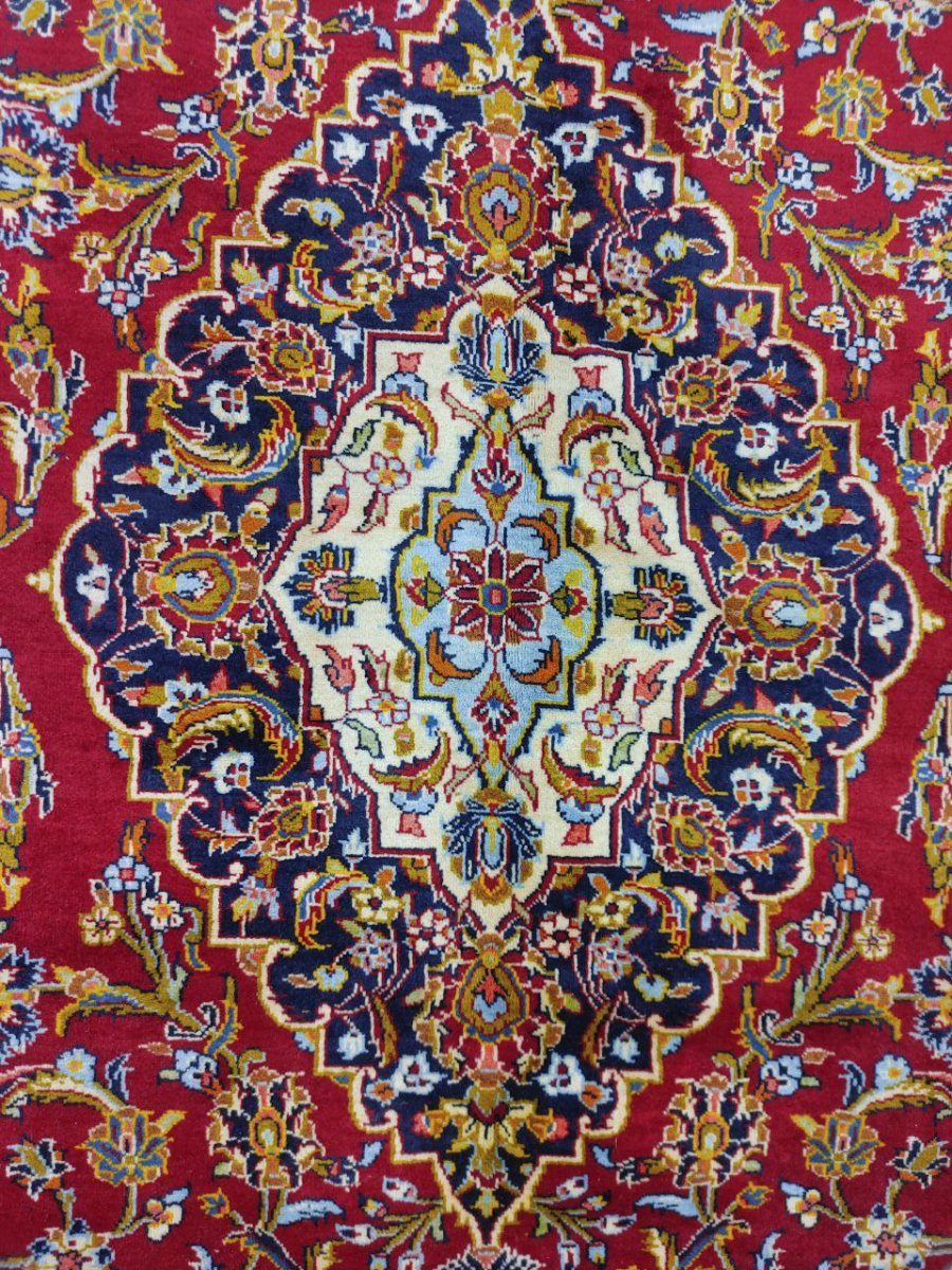 画像5: 美品 ペルシャ 絨毯 カシャーン リビング ダイニング 大判 8.7m 10畳 3人掛けソファ サイズ  354 x 245 cm 肉厚 ウール 手織り トライバル ラグ 天然 敷物 マット カーペット 赤 メダリオン ヴィンテージ ビンテージ MA430-AB441-354245Z040 (5)