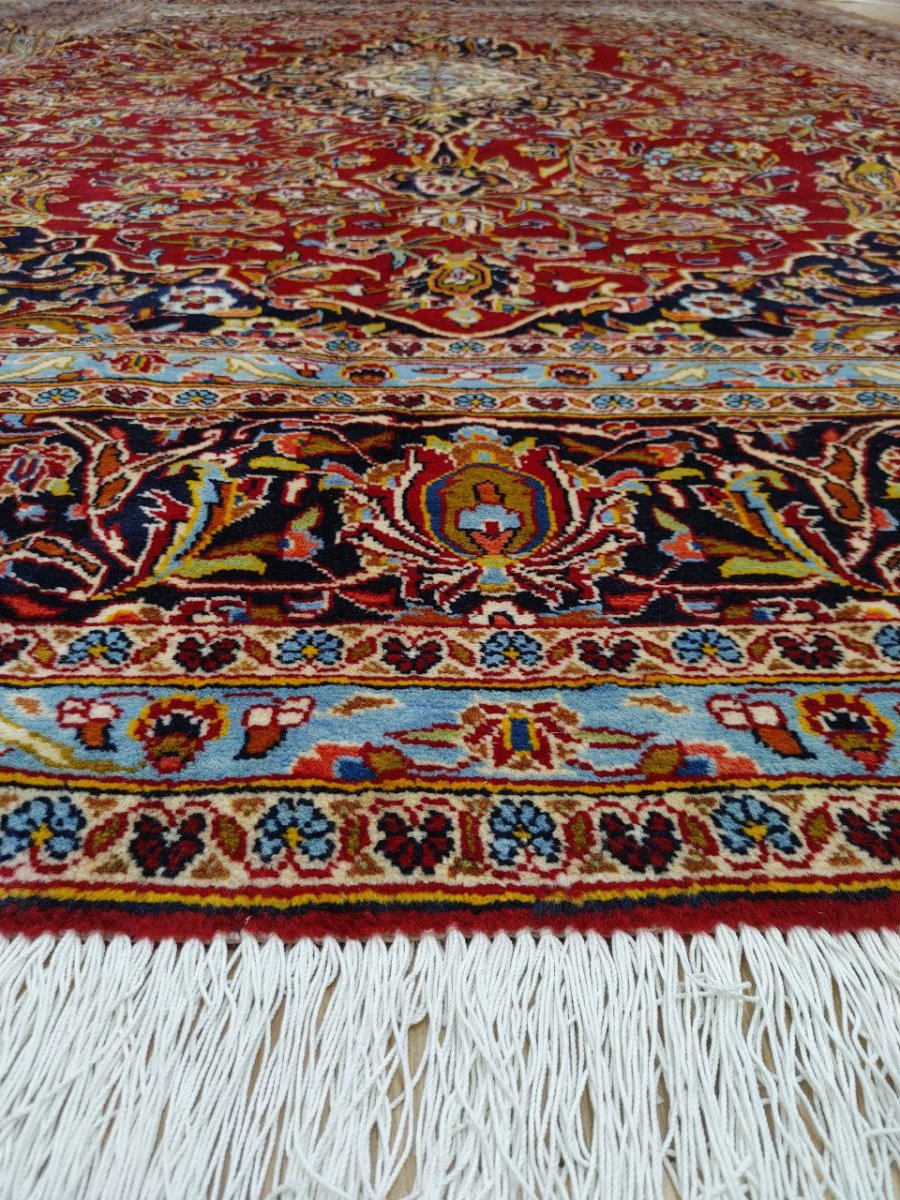 画像16: 美品 ペルシャ 絨毯 カシャーン リビング ダイニング 大判 8.7m 10畳 3人掛けソファ サイズ  354 x 245 cm 肉厚 ウール 手織り トライバル ラグ 天然 敷物 マット カーペット 赤 メダリオン ヴィンテージ ビンテージ MA430-AB441-354245Z040 (16)