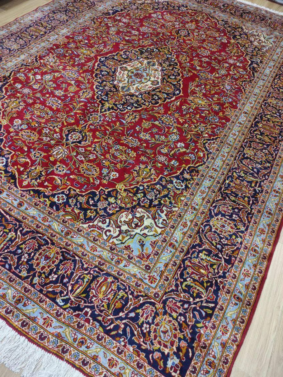 画像8: 美品 ペルシャ 絨毯 カシャーン リビング ダイニング 大判 8.7m 10畳 3人掛けソファ サイズ  354 x 245 cm 肉厚 ウール 手織り トライバル ラグ 天然 敷物 マット カーペット 赤 メダリオン ヴィンテージ ビンテージ MA430-AB441-354245Z040 (8)