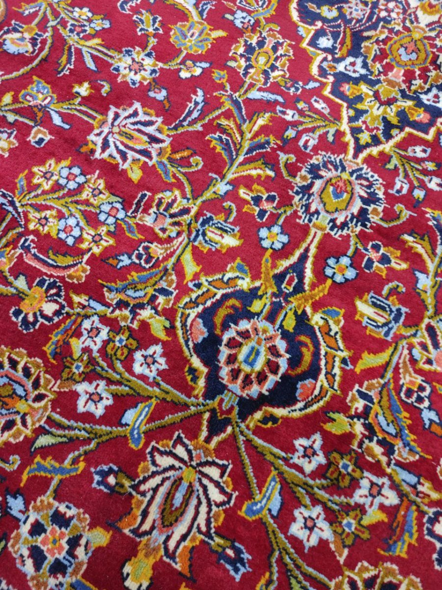 画像13: 美品 ペルシャ 絨毯 カシャーン リビング ダイニング 大判 8.7m 10畳 3人掛けソファ サイズ  354 x 245 cm 肉厚 ウール 手織り トライバル ラグ 天然 敷物 マット カーペット 赤 メダリオン ヴィンテージ ビンテージ MA430-AB441-354245Z040 (13)