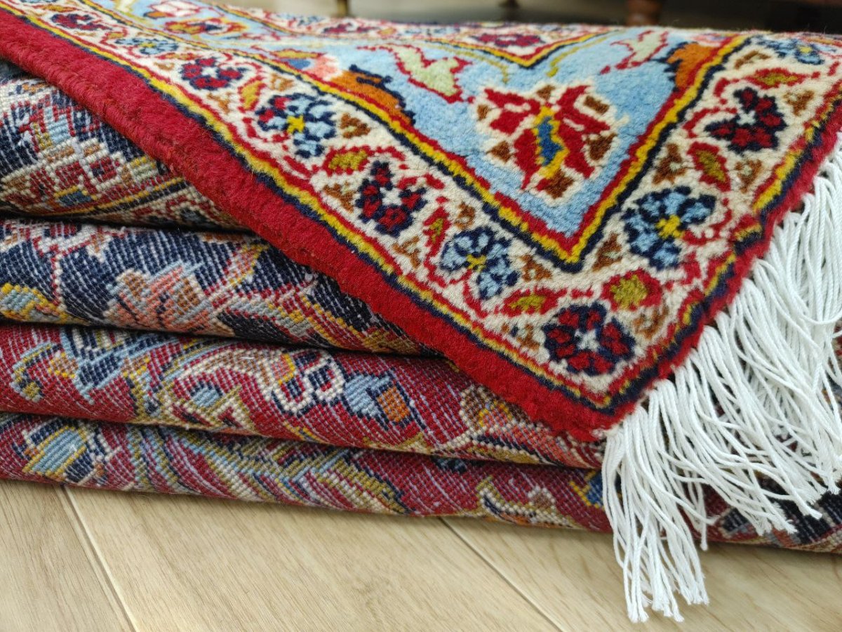 画像20: 美品 ペルシャ 絨毯 カシャーン リビング ダイニング 大判 8.7m 10畳 3人掛けソファ サイズ  354 x 245 cm 肉厚 ウール 手織り トライバル ラグ 天然 敷物 マット カーペット 赤 メダリオン ヴィンテージ ビンテージ MA430-AB441-354245Z040 (20)