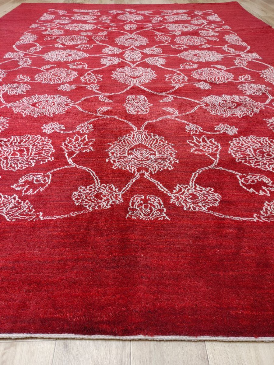 画像3: 新品 ペルシャ ギャッベ 縦3m 横2m 6㎡ 〜6帖程度 リビング ダイニング 3人掛けソファ コーナーソファサイズ 307 × 212 cm No.A610 肉厚 ウール 手織り リーズバフト ギャベ ハンドメイド ラグ 絨毯 カーペット 赤 クリーム 生成り色 ネイビー シンプル リビングダイニングルームお部屋の中心に MA432-A610-307212Z092 (3)