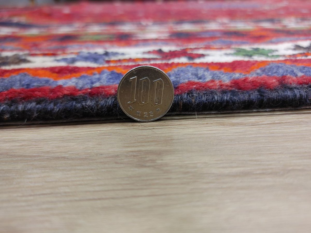 画像16: 良品 ペルシャ 部族絨毯 シラーズ 248 x 154 cm 縦2.5m 横1.5m 4㎡ ~5帖 リビング ダイニング 2-3人掛けソファ サイズ ウール 手織り ハンドメイド トライバル ラグ カーペット メダリオン柄 赤 ネイビー オレンジ 民族柄 MAAD640-248154Z036 (16)