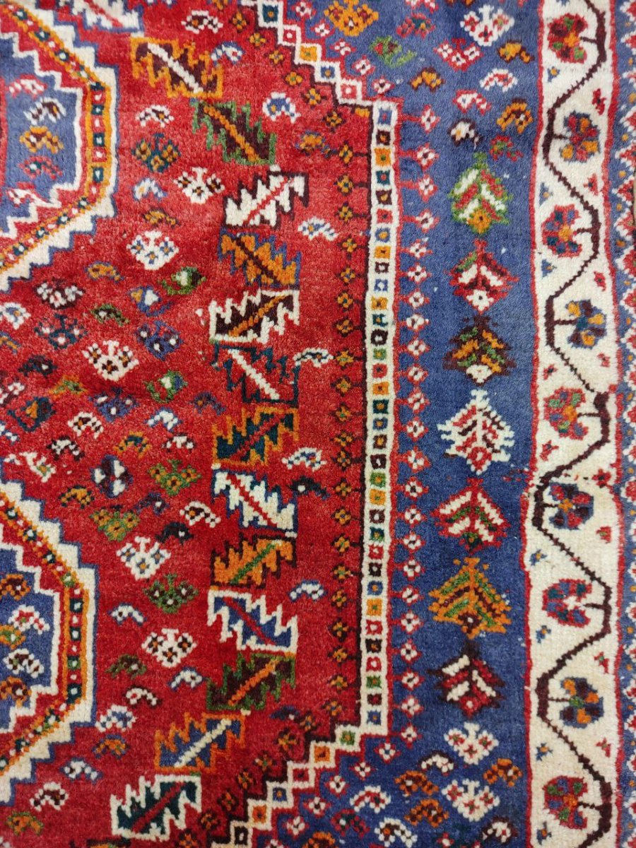 画像6: 良品 ペルシャ 部族絨毯 シラーズ 200 x 150 cm ウール 手織り 赤 ネイビー 青  縦2.0m 横1.5m 3.0m 2 〜3帖 リビング ダイニング 3人掛けソファ サイズ ウール 手織り トライバル ラグ 部族絨毯 マット カーペット 淡マルチカラー トランジ ビンテージ MAAD516-200150Z036 (6)