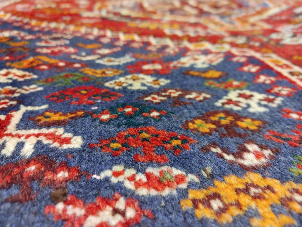 画像9: 良品 ペルシャ 部族絨毯 シラーズ 200 x 150 cm ウール 手織り 赤 ネイビー 青  縦2.0m 横1.5m 3.0m 2 〜3帖 リビング ダイニング 3人掛けソファ サイズ ウール 手織り トライバル ラグ 部族絨毯 マット カーペット 淡マルチカラー トランジ ビンテージ MAAD516-200150Z036 (9)