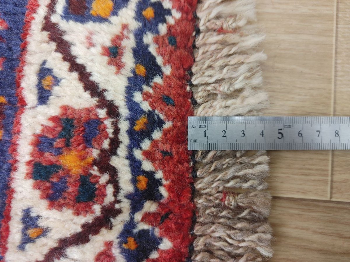 画像16: 良品 ペルシャ 部族絨毯 シラーズ 200 x 150 cm ウール 手織り 赤 ネイビー 青  縦2.0m 横1.5m 3.0m 2 〜3帖 リビング ダイニング 3人掛けソファ サイズ ウール 手織り トライバル ラグ 部族絨毯 マット カーペット 淡マルチカラー トランジ ビンテージ MAAD516-200150Z036 (16)