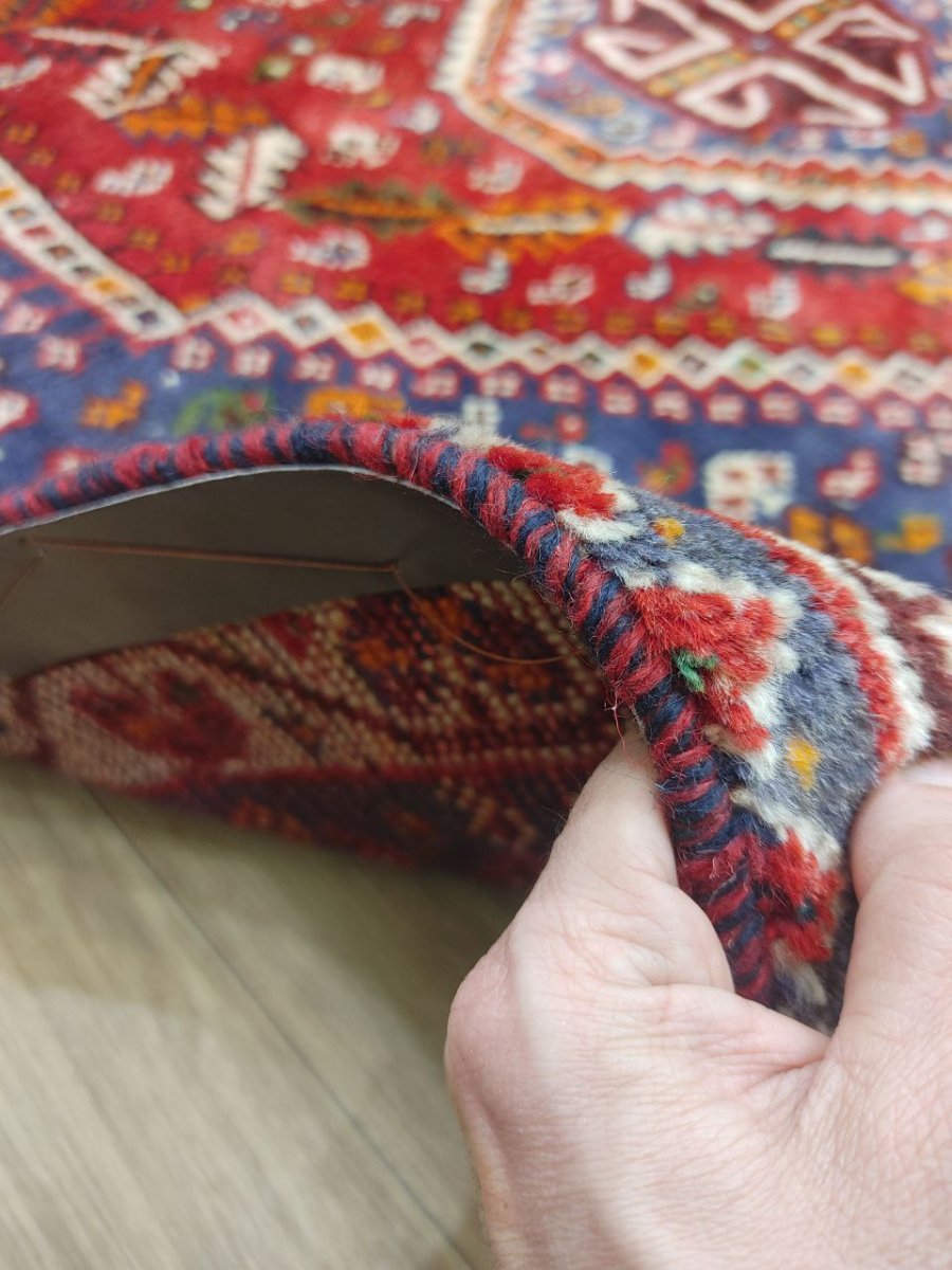 画像14: 良品 ペルシャ 部族絨毯 シラーズ 200 x 150 cm ウール 手織り 赤 ネイビー 青  縦2.0m 横1.5m 3.0m 2 〜3帖 リビング ダイニング 3人掛けソファ サイズ ウール 手織り トライバル ラグ 部族絨毯 マット カーペット 淡マルチカラー トランジ ビンテージ MAAD516-200150Z036 (14)