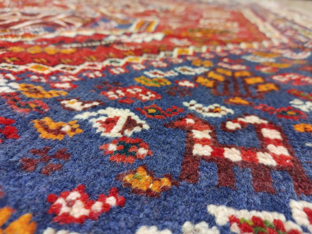 画像12: 良品 ペルシャ 部族絨毯 シラーズ 200 x 150 cm ウール 手織り 赤 ネイビー 青  縦2.0m 横1.5m 3.0m 2 〜3帖 リビング ダイニング 3人掛けソファ サイズ ウール 手織り トライバル ラグ 部族絨毯 マット カーペット 淡マルチカラー トランジ ビンテージ MAAD516-200150Z036 (12)