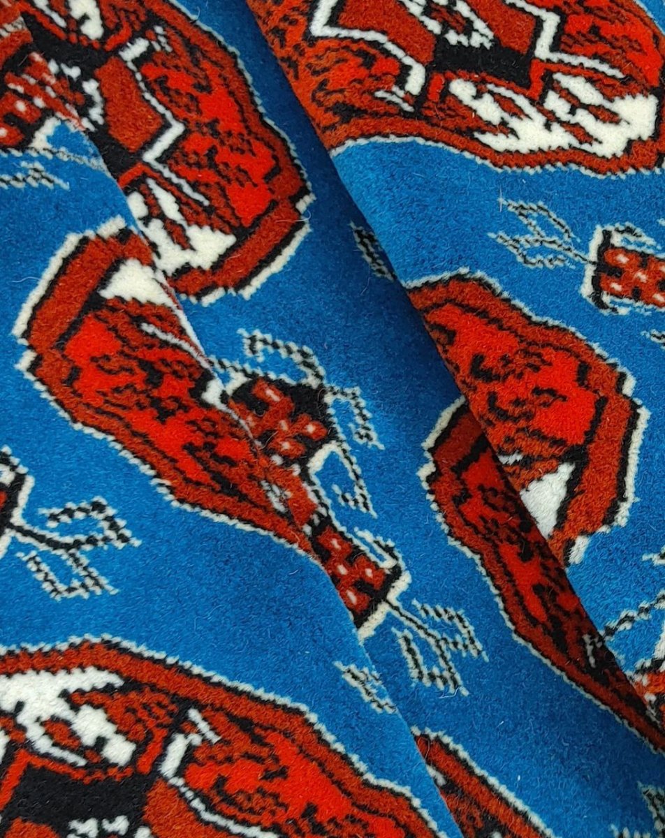 画像10: 新品 ペルシャ 部族絨毯 トルクメン 152 x 102 cm No.Z194 縦1.5m 横1.0m 1.5㎡ ~1帖 2-3人掛けソファ センターテーブル サイズ ウール 手織り ハンドメイド トライバル ラグ カーペット 幾何学模様 民族柄 青 赤 生成り色 MA452Z194-152102Z017 (10)