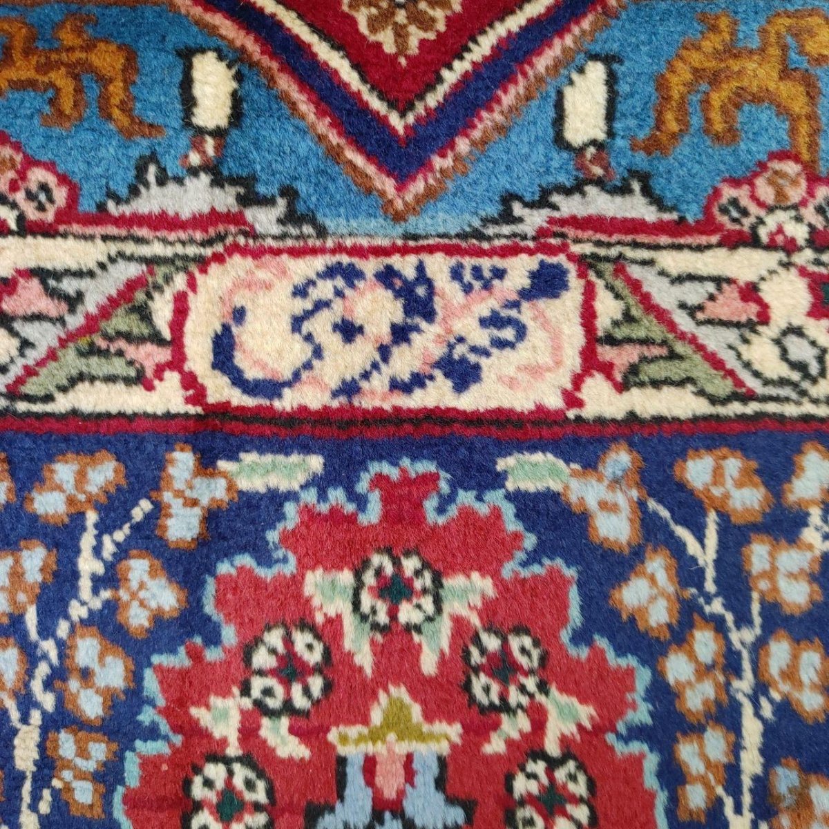 画像15: 良品 ペルシャ 絨毯 タブリーズ 縦3.4m 横2.5m 8.6㎡ 〜9帖 リビング ダイニング 大判 サイズ 345 x 250 cm 天然 ウール 手織り トライバル ラグ 敷物 マット カーペット メダリオン ヴィンテージ ビンテージ 中古品に抵抗のある方にもお勧めです 赤 MAA664-345250Z060 (15)