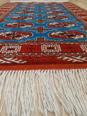 画像6: 新品 ペルシャ 部族絨毯 トルクメン 152 x 102 cm No.Z194 縦1.5m 横1.0m 1.5㎡ ~1帖 2-3人掛けソファ センターテーブル サイズ ウール 手織り ハンドメイド トライバル ラグ カーペット 幾何学模様 民族柄 青 赤 生成り色 MA452Z194-152102Z017 (6)