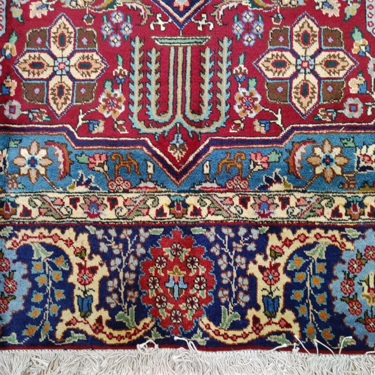 画像6: 良品 ペルシャ 絨毯 タブリーズ 縦3.4m 横2.5m 8.6㎡ 〜9帖 リビング ダイニング 大判 サイズ 345 x 250 cm 天然 ウール 手織り トライバル ラグ 敷物 マット カーペット メダリオン ヴィンテージ ビンテージ 中古品に抵抗のある方にもお勧めです 赤 MAA664-345250Z060 (6)