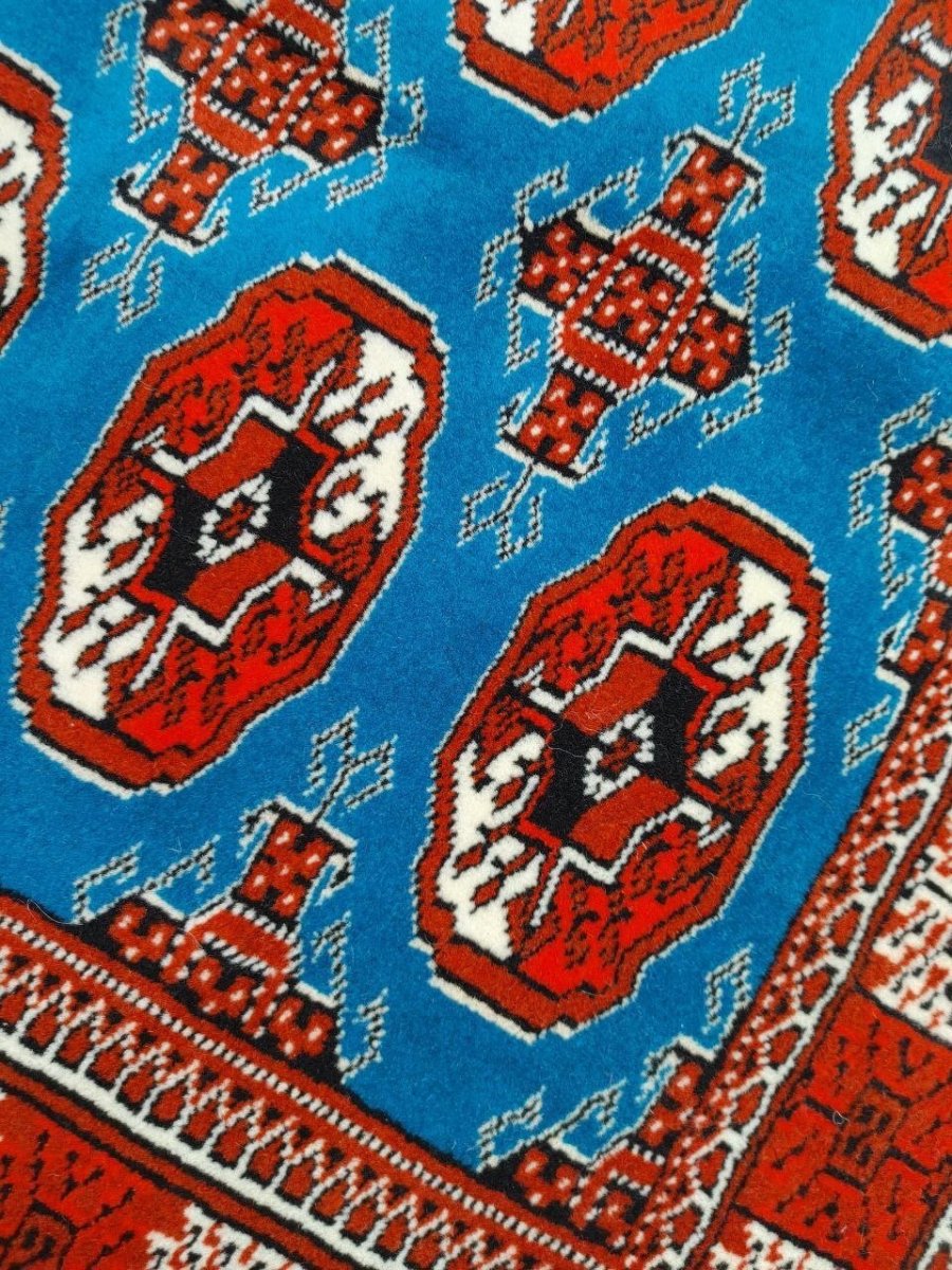 画像5: 新品 ペルシャ 部族絨毯 トルクメン 152 x 102 cm No.Z194 縦1.5m 横1.0m 1.5㎡ ~1帖 2-3人掛けソファ センターテーブル サイズ ウール 手織り ハンドメイド トライバル ラグ カーペット 幾何学模様 民族柄 青 赤 生成り色 MA452Z194-152102Z017 (5)