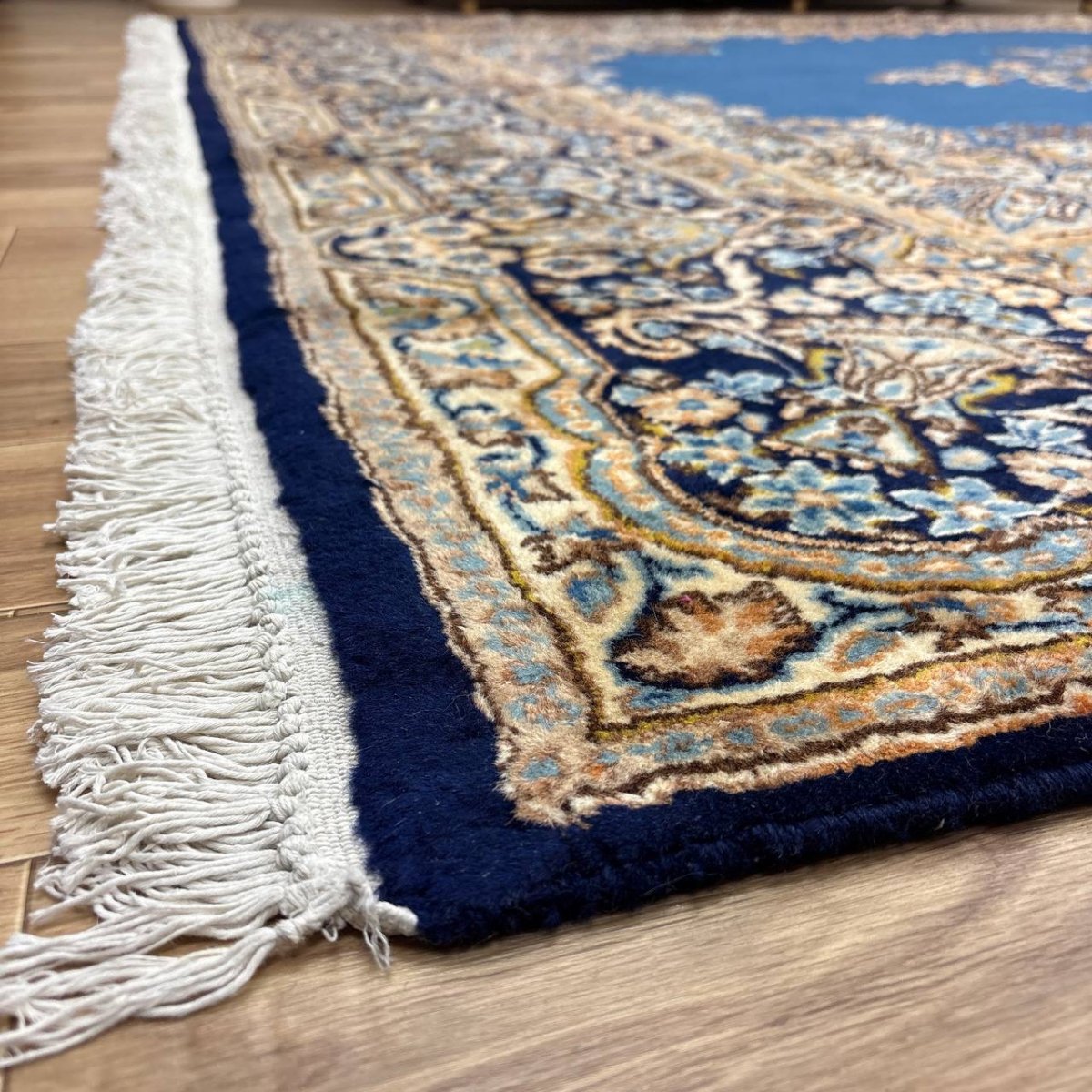 画像6: 美品 ペルシャ 絨毯 ケルマン 産 縦3.5m 横2.7m 9.4㎡ 10帖 リビング ダイニング 客室 3人掛けソファ コーナーソファ 大判 サイズ 348 x 268 cm 天然 ウール 手織り ハンドメイド ラグ マット カーペット 生成り色 ブルー 青 黄色 大きなお部屋に 中古品に抵抗のある方にもお勧めです。 MA458- R339-348268Z060 (6)