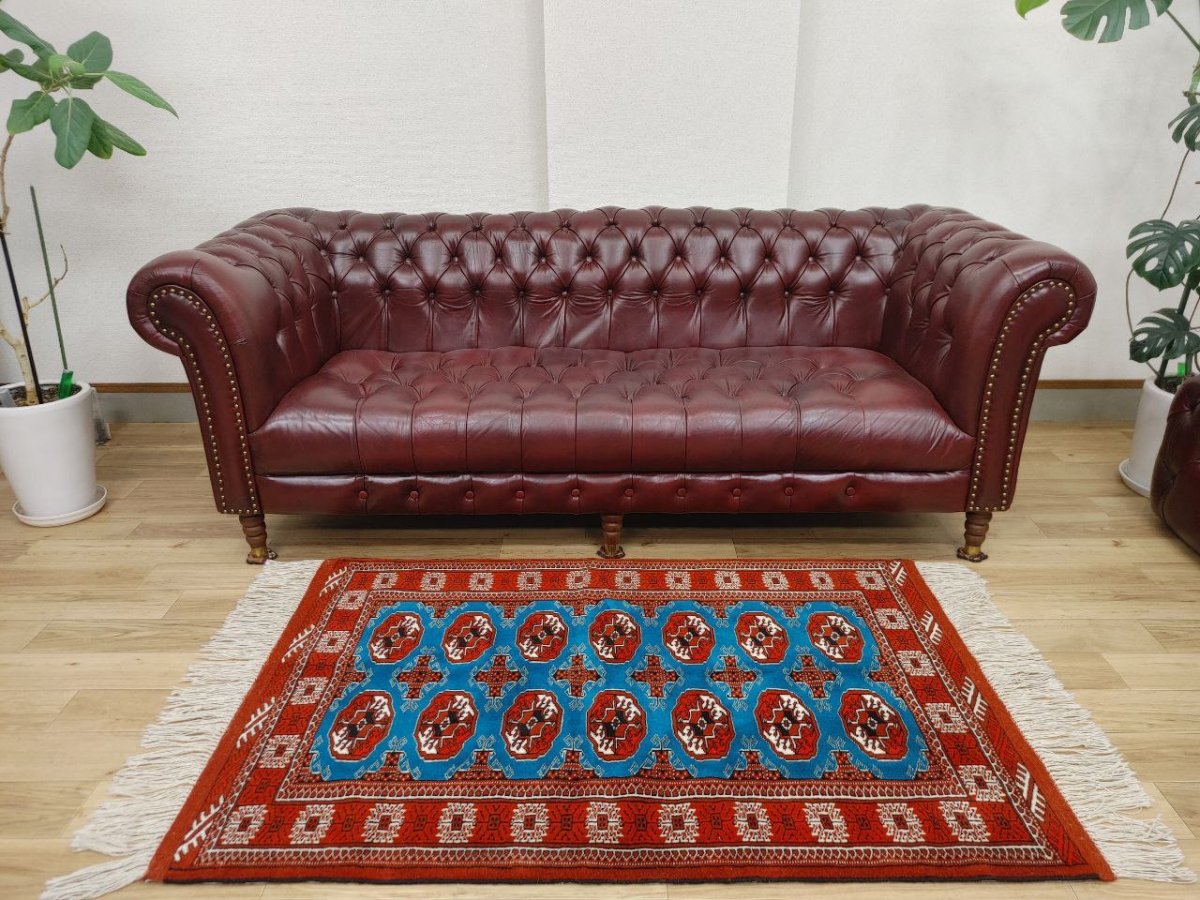 画像1: 新品 ペルシャ 部族絨毯 トルクメン 152 x 102 cm No.Z194 縦1.5m 横1.0m 1.5㎡ ~1帖 2-3人掛けソファ センターテーブル サイズ ウール 手織り ハンドメイド トライバル ラグ カーペット 幾何学模様 民族柄 青 赤 生成り色 MA452Z194-152102Z017 (1)