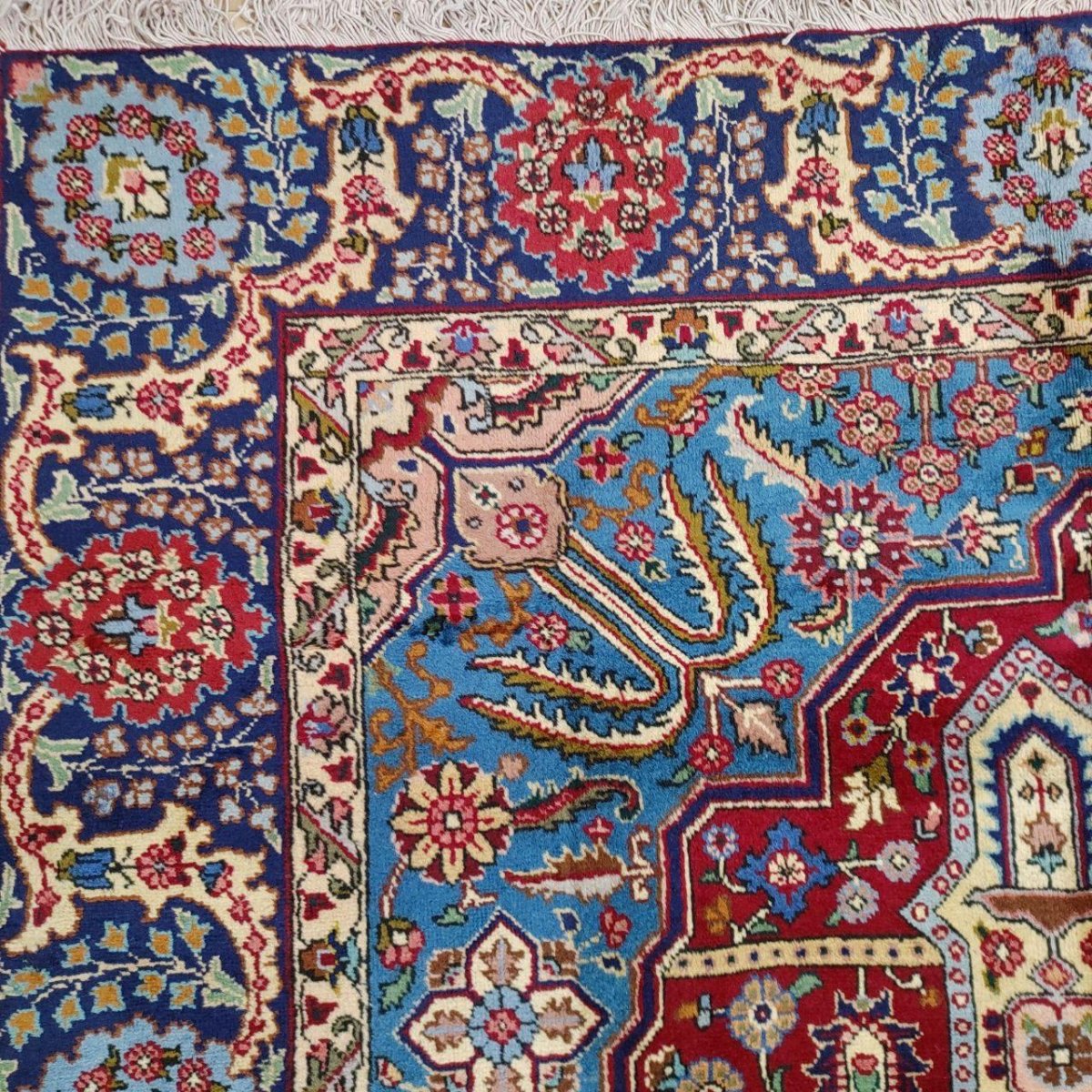 画像7: 良品 ペルシャ 絨毯 タブリーズ 縦3.4m 横2.5m 8.6㎡ 〜9帖 リビング ダイニング 大判 サイズ 345 x 250 cm 天然 ウール 手織り トライバル ラグ 敷物 マット カーペット メダリオン ヴィンテージ ビンテージ 中古品に抵抗のある方にもお勧めです 赤 MAA664-345250Z060 (7)