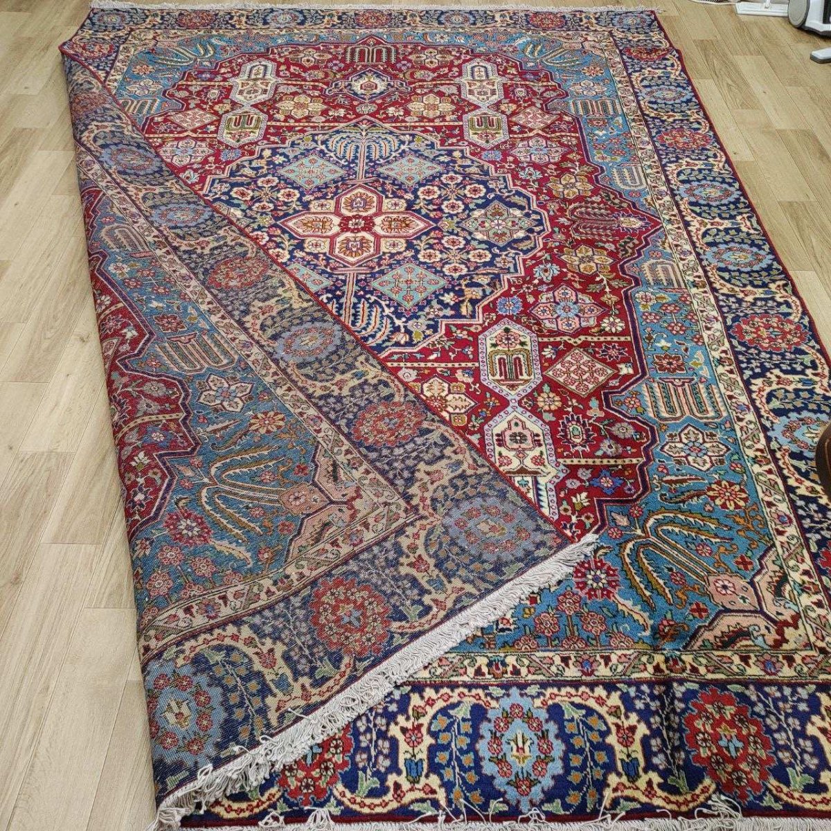 画像20: 良品 ペルシャ 絨毯 タブリーズ 縦3.4m 横2.5m 8.6㎡ 〜9帖 リビング ダイニング 大判 サイズ 345 x 250 cm 天然 ウール 手織り トライバル ラグ 敷物 マット カーペット メダリオン ヴィンテージ ビンテージ 中古品に抵抗のある方にもお勧めです 赤 MAA664-345250Z060 (20)