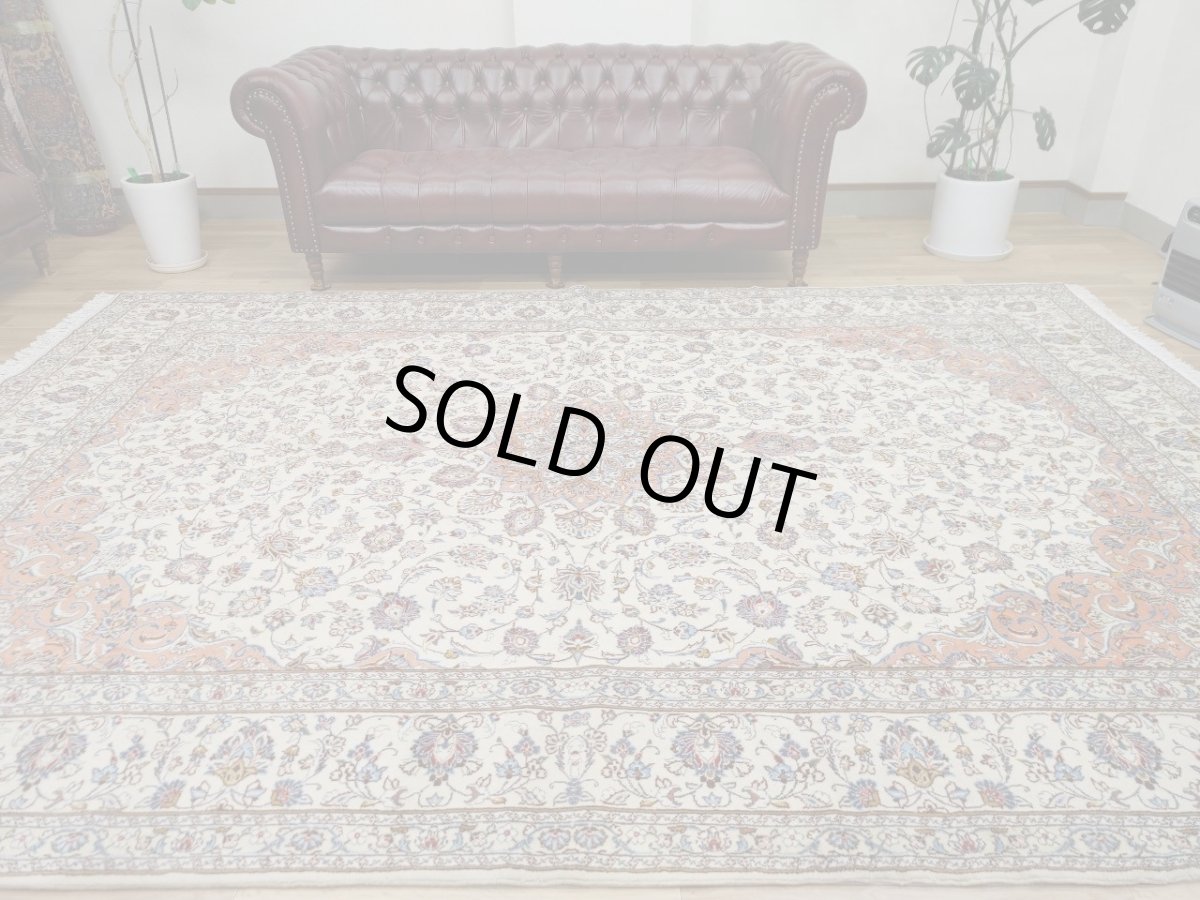 画像1: 美品 ペルシャ 絨毯 カシャーン リビング ダイニング 大判 8.8m 9畳 3人掛けソファ サイズ  355 x 250 cm 肉厚 ウール 手織り トライバル ラグ 天然 敷物 マット カーペット 赤 メダリオン ヴィンテージ ビンテージ MA457-270-355250Z060 (1)