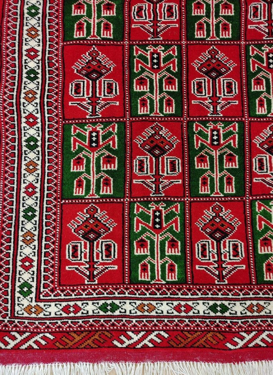 画像5: 新品 ペルシャ 部族絨毯 トルクメン 190 x 170 cm  縦1.9m 横1.7m 3.2㎡ ~2帖 2-3人掛けソファ センターテーブル サイズ ウール 手織り ハンドメイド トライバル ラグ カーペット 幾何学模様 民族柄 赤 白 緑 生成り色 MAR476-190170Z024 (5)