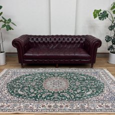 画像1: 新品 ペルシャ 絨毯 ナイン 産 9la ノーラー 縦2.5m 横1.5m 3.8㎡ 〜3.5帖程度 リビング ダイニング 2-3人掛けソファ サイズ 250 x 154 cm ウール 手織り ラグ 敷物 カーペット メダリオン 緑 グリーン 生成り アイボリー ベージュ MA459-Z208-250154Z067 (1)