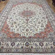 画像2: 美品 ペルシャ 絨毯 カシャーン リビング ダイニング 大判 8.8m 9畳 3人掛けソファ サイズ  355 x 250 cm 肉厚 ウール 手織り トライバル ラグ 天然 敷物 マット カーペット 赤 メダリオン ヴィンテージ ビンテージ MA457-270-355250Z060 (2)