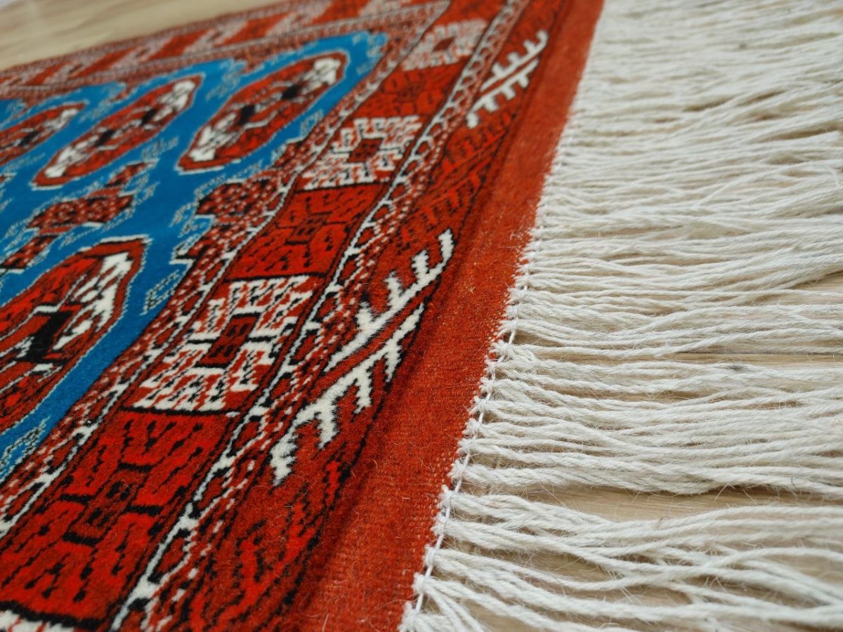 画像7: 新品 ペルシャ 部族絨毯 トルクメン 152 x 102 cm No.Z194 縦1.5m 横1.0m 1.5㎡ ~1帖 2-3人掛けソファ センターテーブル サイズ ウール 手織り ハンドメイド トライバル ラグ カーペット 幾何学模様 民族柄 青 赤 生成り色 MA452Z194-152102Z017 (7)