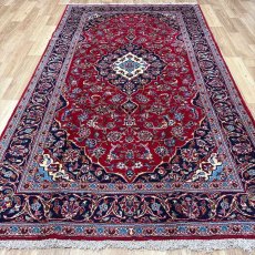 画像2: 良品 ペルシャ 絨毯 カシャーン 産  縦2.8m 横1.5m 4.2㎡ 〜5帖程度 リビング ダイニング 3人掛けソファ コーナーソファ サイズ 280 x 150 cm 天然 手織り ラグ 敷物 カーペット メダリオン 赤 濃紺 ヴィンテージ ビンテージ MA460-A671-280152Z030 (2)