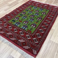 画像4: 新品 ペルシャ 部族絨毯 トルクメン 160 x 109 cm 縦1.6m 横1.1m 1.76㎡ ~1帖 2-3人掛けソファ センターテーブル サイズ ウール 手織り ハンドメイド トライバル ラグ カーペット 幾何学模様 民族柄 赤 緑 生成り色 MA461Z205-160109Z020 (4)