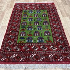 画像2: 新品 ペルシャ 部族絨毯 トルクメン 160 x 109 cm 縦1.6m 横1.1m 1.76㎡ ~1帖 2-3人掛けソファ センターテーブル サイズ ウール 手織り ハンドメイド トライバル ラグ カーペット 幾何学模様 民族柄 赤 緑 生成り色 MA461Z205-160109Z020 (2)